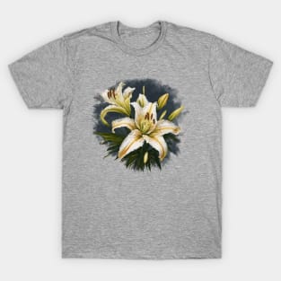 Artistic White Lilies Vector Design T-Shirt